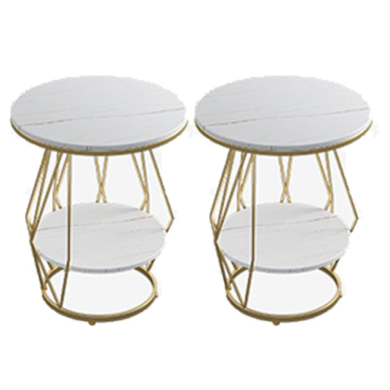 Contemporary Faux Marble Accent Table Nightstand 23.6" Tall Bed Nightstand with 2 Shelves White-Gold 2 Piece Set Clearhalo 'Bedroom Furniture' 'furn' 'furn_night_stand' 'Furniture' 'night_stand' 'Nightstands' 6036600