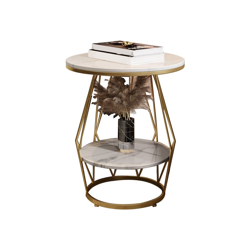 Contemporary Faux Marble Accent Table Nightstand 23.6" Tall Bed Nightstand with 2 Shelves Clearhalo 'Bedroom Furniture' 'furn' 'furn_night_stand' 'Furniture' 'night_stand' 'Nightstands' 6036601