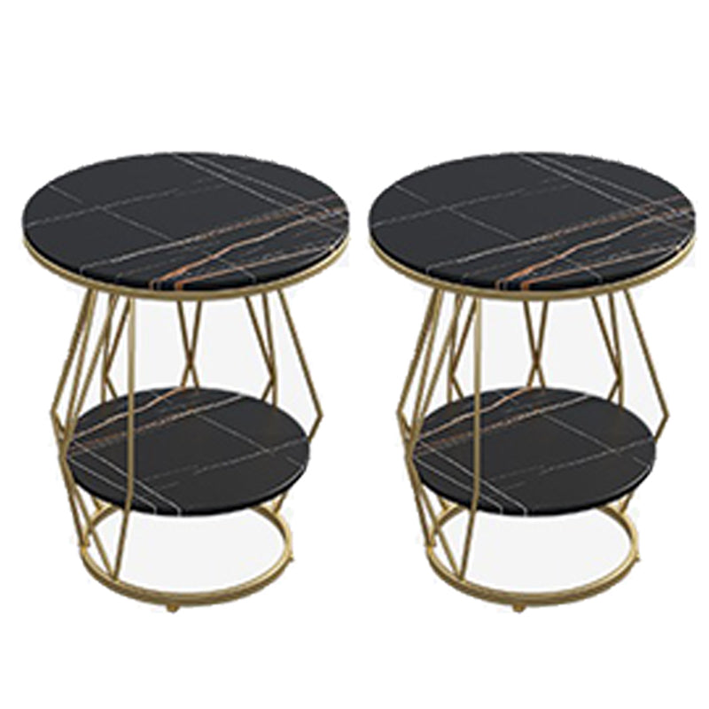 Contemporary Faux Marble Accent Table Nightstand 23.6" Tall Bed Nightstand with 2 Shelves Gold-Black 2 Piece Set Clearhalo 'Bedroom Furniture' 'furn' 'furn_night_stand' 'Furniture' 'night_stand' 'Nightstands' 6036602