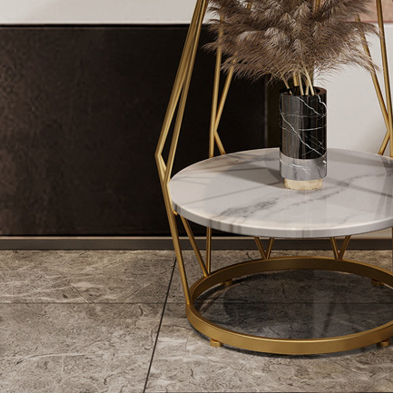 Contemporary Faux Marble Accent Table Nightstand 23.6" Tall Bed Nightstand with 2 Shelves Clearhalo 'Bedroom Furniture' 'furn' 'furn_night_stand' 'Furniture' 'night_stand' 'Nightstands' 6036603