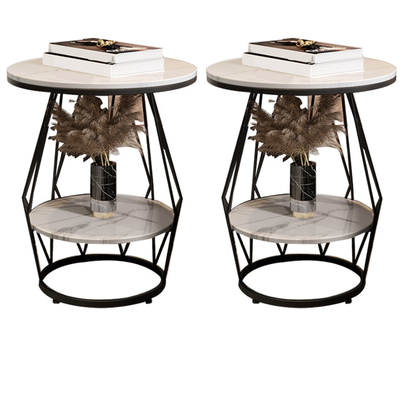 Contemporary Faux Marble Accent Table Nightstand 23.6" Tall Bed Nightstand with 2 Shelves Black White 2 Piece Set Clearhalo 'Bedroom Furniture' 'furn' 'furn_night_stand' 'Furniture' 'night_stand' 'Nightstands' 6036604