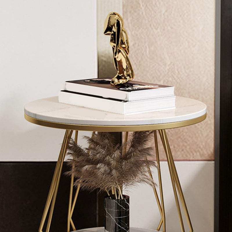 Contemporary Faux Marble Accent Table Nightstand 23.6" Tall Bed Nightstand with 2 Shelves Clearhalo 'Bedroom Furniture' 'furn' 'furn_night_stand' 'Furniture' 'night_stand' 'Nightstands' 6036605