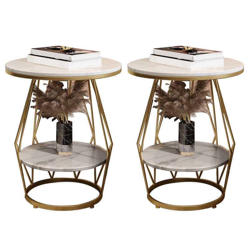 Contemporary Faux Marble Accent Table Nightstand 23.6" Tall Bed Nightstand with 2 Shelves Gold-White 2 Piece Set Clearhalo 'Bedroom Furniture' 'furn' 'furn_night_stand' 'Furniture' 'night_stand' 'Nightstands' 6036606