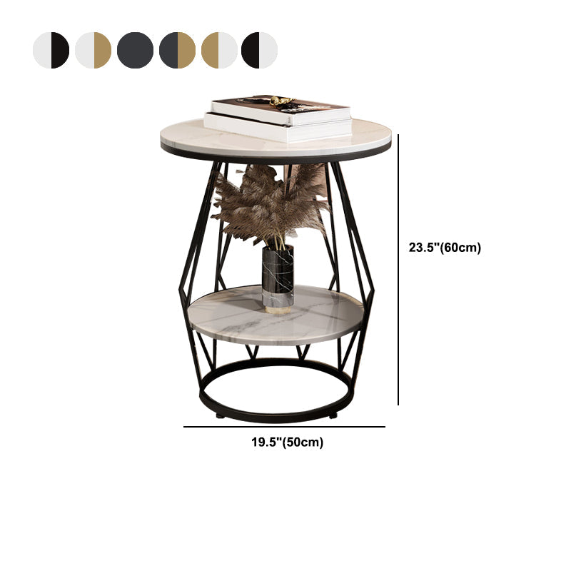 Contemporary Faux Marble Accent Table Nightstand 23.6" Tall Bed Nightstand with 2 Shelves Clearhalo 'Bedroom Furniture' 'furn' 'furn_night_stand' 'Furniture' 'night_stand' 'Nightstands' 6036615