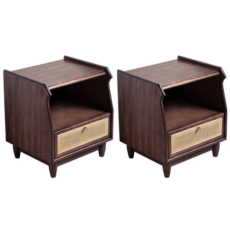 1 Drawer Night Table Modern Solid Wood Nightstand ,20.5" Tall Nut-Brown 2 Piece Set Clearhalo 'Bedroom Furniture' 'furn' 'furn_night_stand' 'Furniture' 'night_stand' 'Nightstands' 6036655