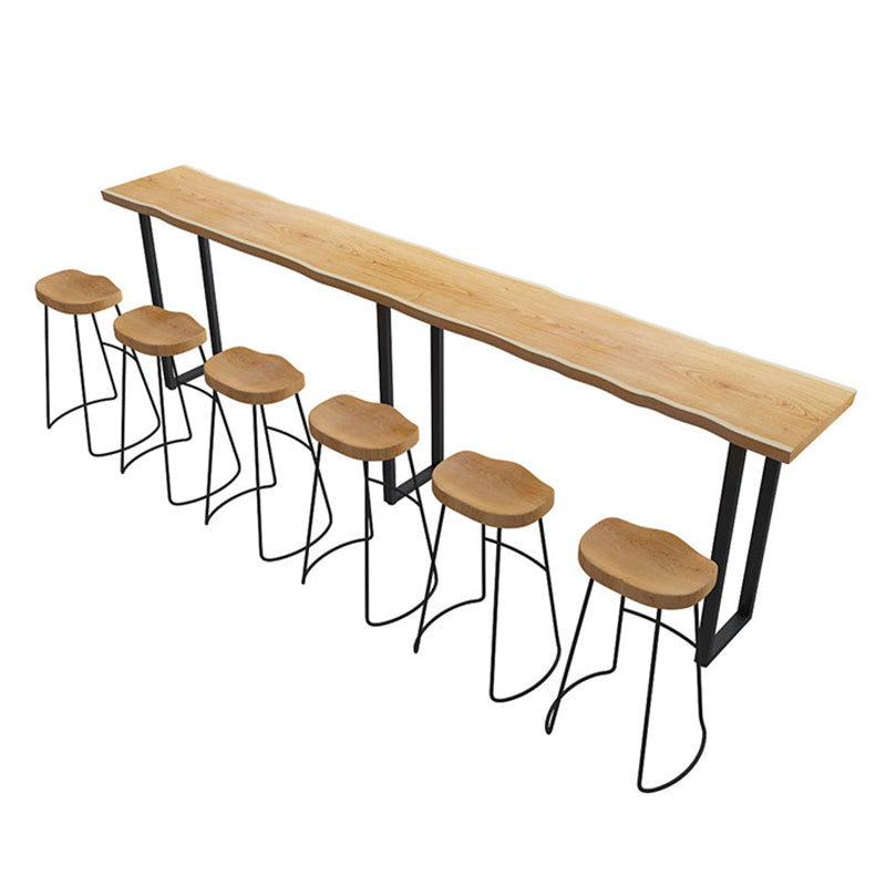 Metal Bar Table Rectangle Wood Top Bistro Pub Table Modern Style Breakfast Table