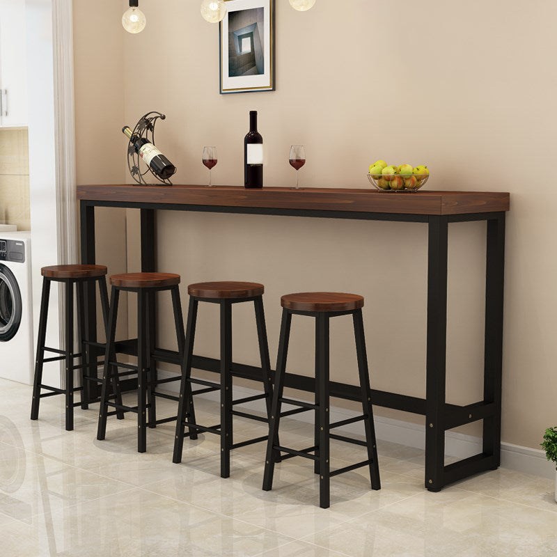 Iron Solid Wood Rectangular Table Industrial Style Home Bar Table 86.6"L x 15.7"W x 41.3"H Without Chairs Clearhalo 'Bar Furniture' 'Bar Tables' 'bar_tables' 'furn' 'furn_bar_tables' 'Furniture' 'Kitchen & Dining Furniture' 6037325