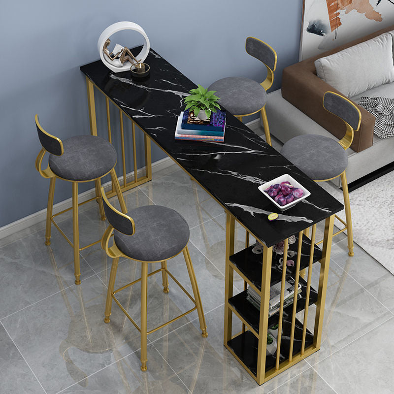 Faux Marble Counter Height Bar Table Glam Metal Base Counter Wine Table 63"L x 15.7"W x 41.3"H Black Without Chairs Clearhalo 'Bar Furniture' 'Bar Tables' 'bar_tables' 'furn' 'furn_bar_tables' 'Furniture' 'Kitchen & Dining Furniture' 6037412