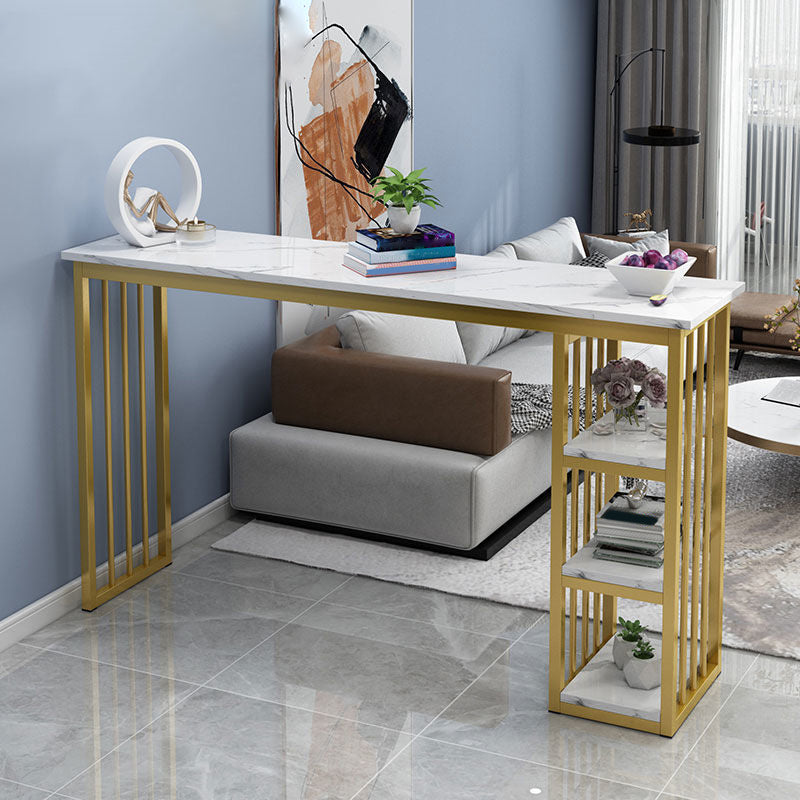 Faux Marble Counter Height Bar Table Glam Metal Base Counter Wine Table 47.2"L x 15.7"W x 41.3"H White Without Chairs Clearhalo 'Bar Furniture' 'Bar Tables' 'bar_tables' 'furn' 'furn_bar_tables' 'Furniture' 'Kitchen & Dining Furniture' 6037417