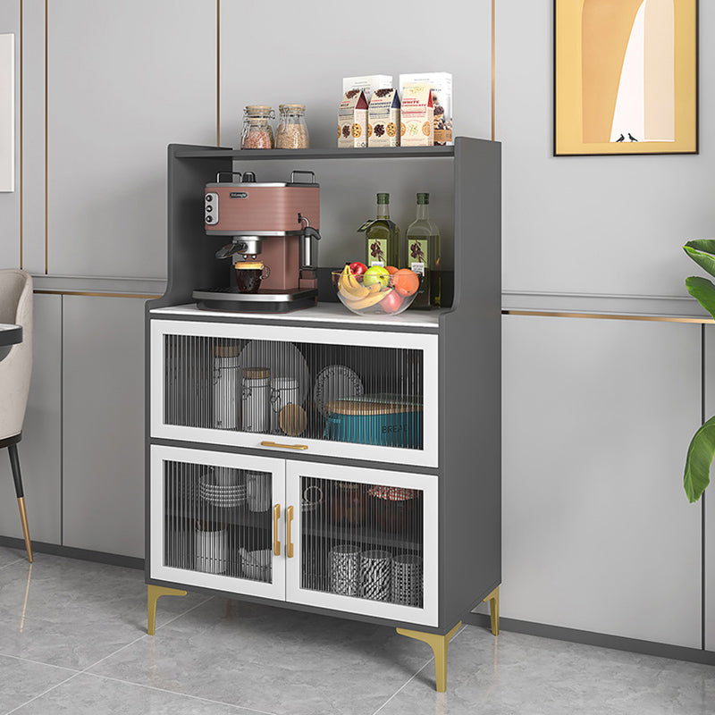 Steen en houtbuffet bijboard moderne open opslag met glazen deuren