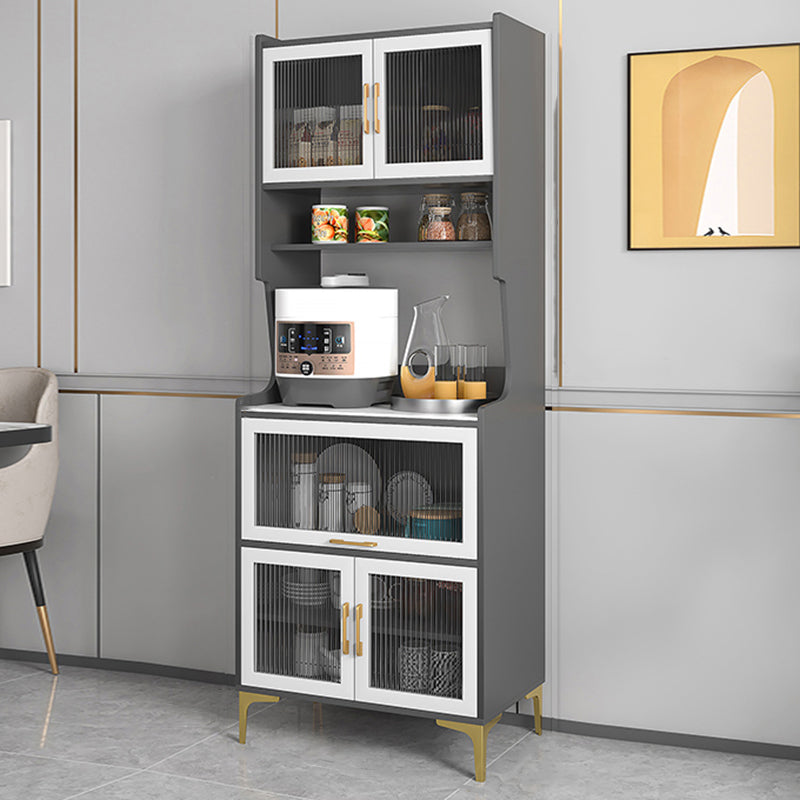 Steen en houtbuffet bijboard moderne open opslag met glazen deuren