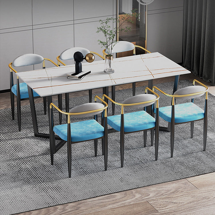 Modern Rectangle Stone Table Set 1/2/7 Pieces Dining Set for Kitchen 7 Pieces: Table, 6 Blue Chairs Clearhalo 'Dining Room Sets' 'Dining Tables & Seating' 'dining_room_set' 'furn' 'furn_dining_room_set' 'Furniture' 'Kitchen & Dining Furniture' 6037683