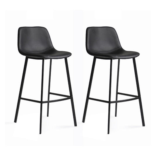 Modern Armless Bar Stool PU Leather Low Back Stools with Metal Frame Black 2 Piece Set