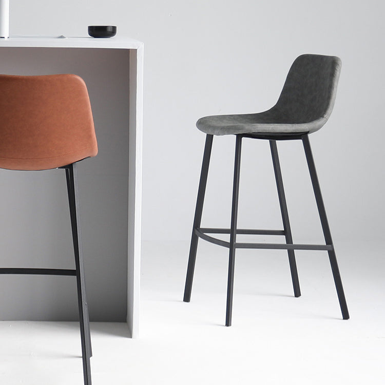 Modern Armless Bar Stool PU Leather Low Back Stools with Metal Frame