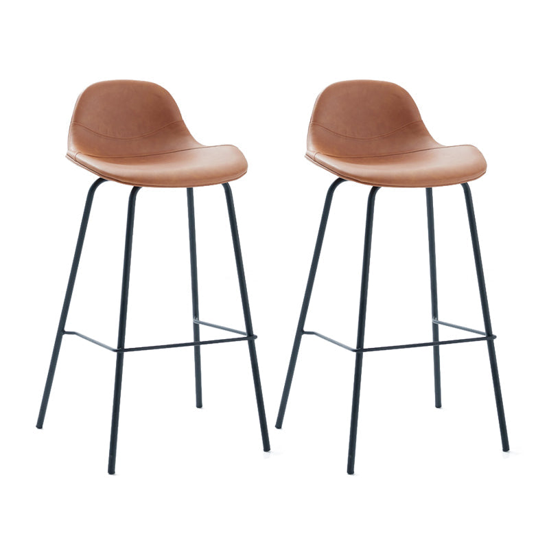 Contemporary Footrest Low Back Bar Stool Leather Counter Stool for Living Room Dark Brown 2 Piece Set Clearhalo 'Bar Furniture' 'Bar Stools' 'bar_stools' 'furn' 'furn_bar_stools' 'Furniture' 'Kitchen & Dining Furniture' 6038813