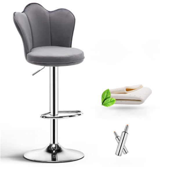 Scandinavian Metal Barstool Velvet Low Back Stool with Footrest for Bar Grey 1 Piece Clearhalo 'Bar Furniture' 'Bar Stools' 'bar_stools' 'furn' 'furn_bar_stools' 'Furniture' 'Kitchen & Dining Furniture' 6038988