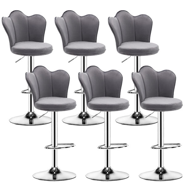 Scandinavian Metal Barstool Velvet Low Back Stool with Footrest for Bar Grey 6 Piece Set Clearhalo 'Bar Furniture' 'Bar Stools' 'bar_stools' 'furn' 'furn_bar_stools' 'Furniture' 'Kitchen & Dining Furniture' 6038994