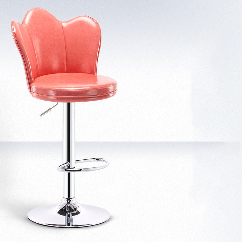 Scandinavian Metal Barstool Velvet Low Back Stool with Footrest for Bar Pink 1 Piece Clearhalo 'Bar Furniture' 'Bar Stools' 'bar_stools' 'furn' 'furn_bar_stools' 'Furniture' 'Kitchen & Dining Furniture' 6038997