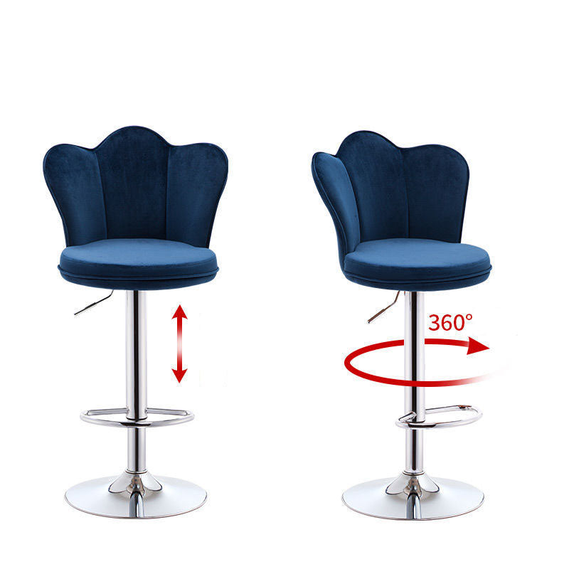 Scandinavian Metal Barstool Velvet Low Back Stool with Footrest for Bar Clearhalo 'Bar Furniture' 'Bar Stools' 'bar_stools' 'furn' 'furn_bar_stools' 'Furniture' 'Kitchen & Dining Furniture' 6038999