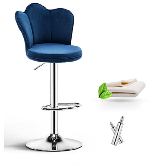 Scandinavian Metal Barstool Velvet Low Back Stool with Footrest for Bar Blue 1 Piece