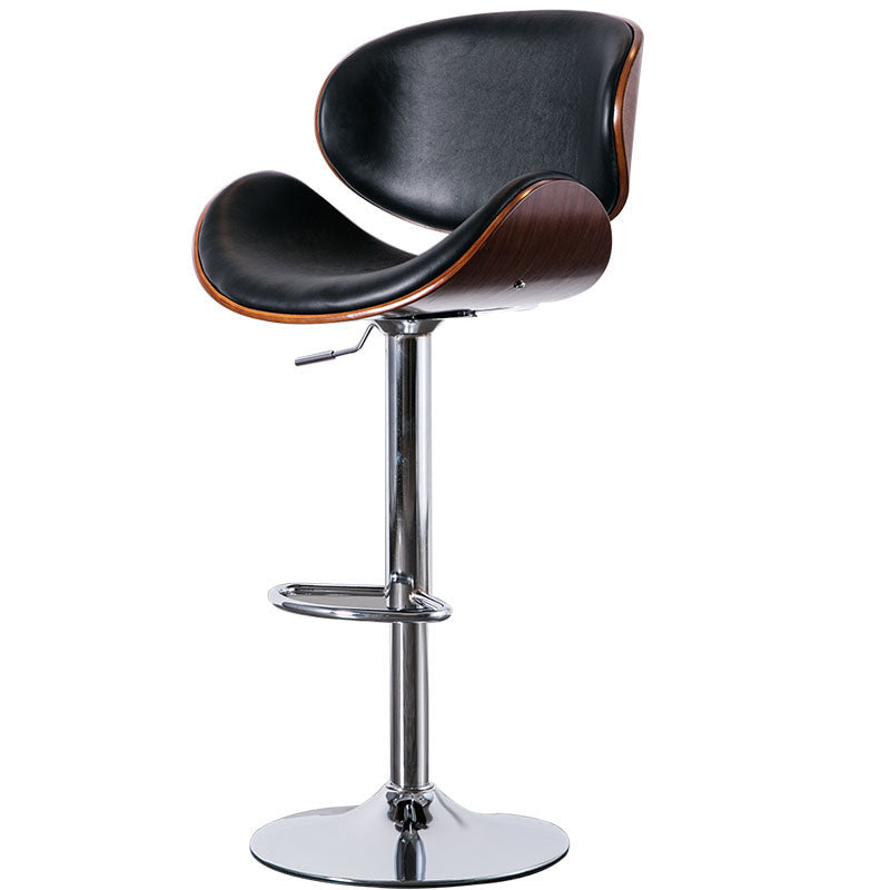 Contemporary Metal Barstool Low Back Faux Leather Footrest Furniture