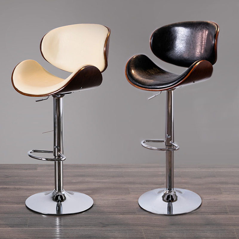 Contemporary Metal Barstool Low Back Faux Leather Footrest Furniture