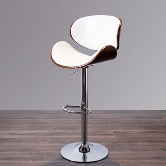 Contemporary Metal Barstool Low Back Faux Leather Footrest Furniture White Chrome 1 Piece