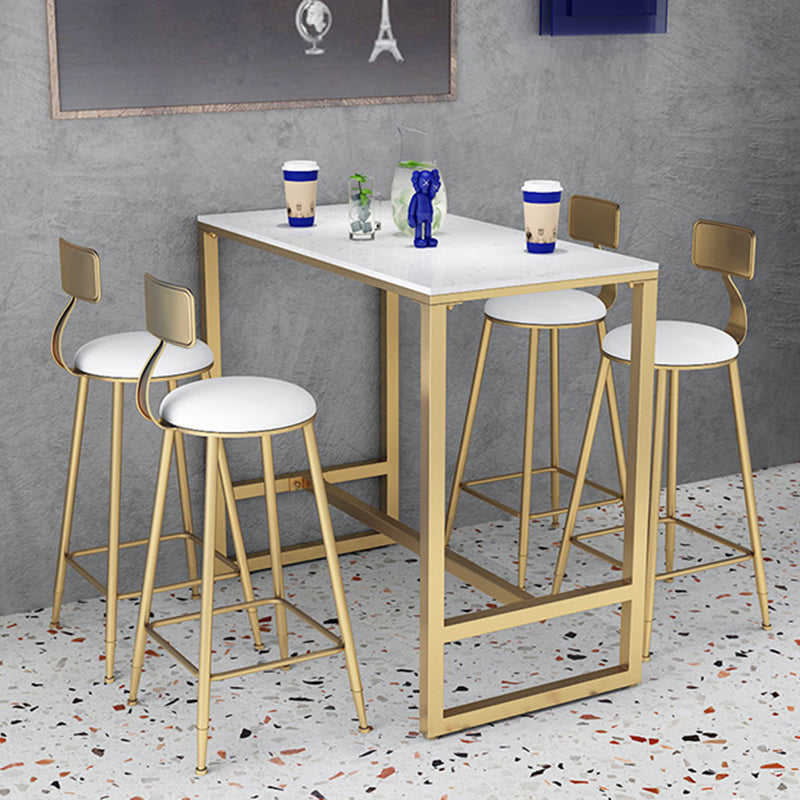 Gold Metal Pub Table Set for Small Places Glam Faux Leather 1/3/5 Pieces Bar Set 5 Pieces: Table, 4 Stools Clearhalo 'Bar Furniture' 'furn' 'furn_home_bar_bar_sets' 'Furniture' 'Home Bars & Bar Sets' 'home_bar_bar_sets' 'Kitchen & Dining Furniture' 6039435