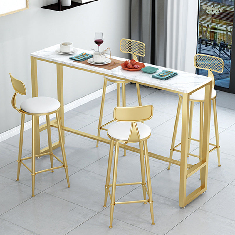 Glam Style Rectangle Bar Table 1/2/5/7 Pieces Faux Marble Counter Table 5 Pieces: Table, 4 White Stools Clearhalo 'Bar Furniture' 'furn' 'furn_home_bar_bar_sets' 'Furniture' 'Home Bars & Bar Sets' 'home_bar_bar_sets' 'Kitchen & Dining Furniture' 6039506