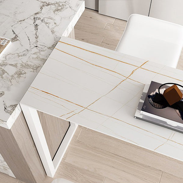 White Stone Top Bar Dining Table Modern Double Pedestal Bar Table