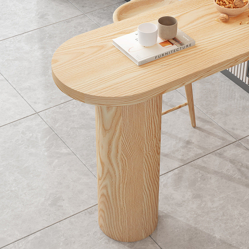 Massief houten eettafel op barhoogte, eigentijdse bartafel met dubbel voetstuk