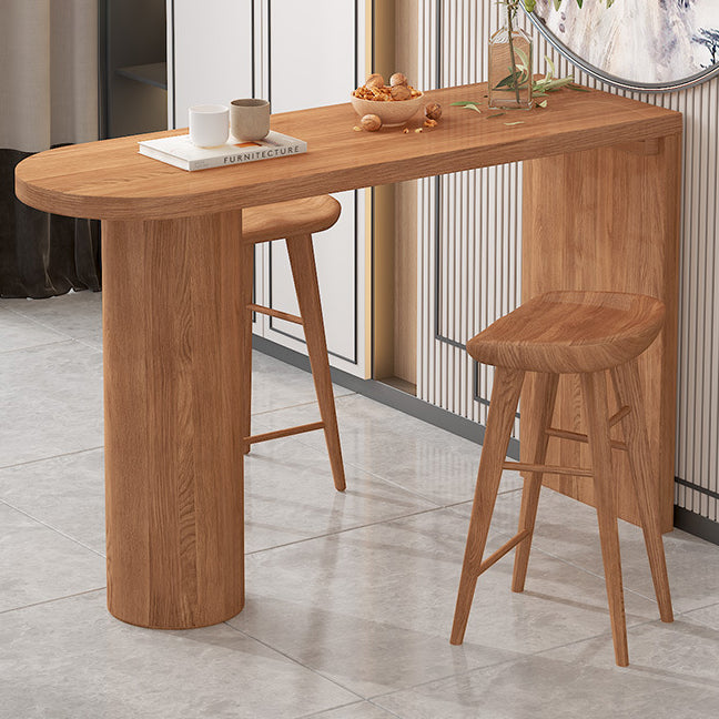 Massief houten eettafel op barhoogte, eigentijdse bartafel met dubbel voetstuk