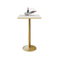 Faux Marble Bar Wine Table Glam Pedestal Pub Table with Metal Base