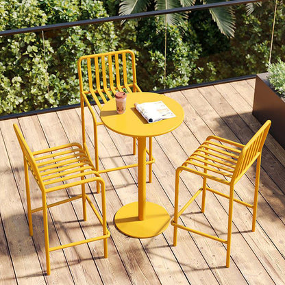 Pedestal Round Bar Dining Table Metal Fixed Pub Table for Outdoor 23.6"L x 23.6"W x 37.4"H Yellow Without Chairs Clearhalo 'Bar Furniture' 'Bar Tables' 'bar_tables' 'furn' 'furn_bar_tables' 'Furniture' 'Kitchen & Dining Furniture' 6041033