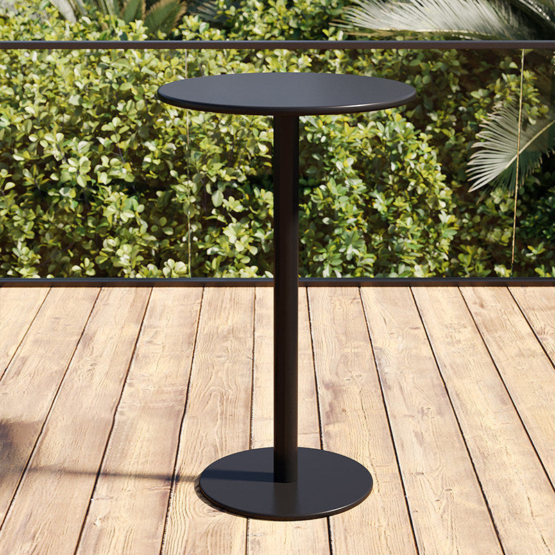 Pedestal Round Bar Dining Table Metal Fixed Pub Table for Outdoor 23.6"L x 23.6"W x 37.4"H Black Without Chairs Clearhalo 'Bar Furniture' 'Bar Tables' 'bar_tables' 'furn' 'furn_bar_tables' 'Furniture' 'Kitchen & Dining Furniture' 6041034