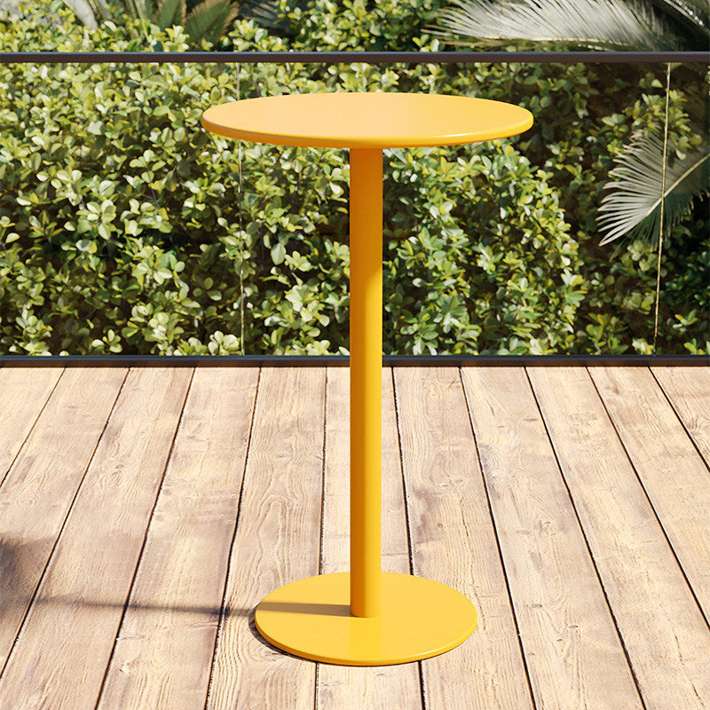 Pedestal Round Bar Dining Table Metal Fixed Pub Table for Outdoor 23.6"L x 23.6"W x 41.3"H Yellow Without Chairs Clearhalo 'Bar Furniture' 'Bar Tables' 'bar_tables' 'furn' 'furn_bar_tables' 'Furniture' 'Kitchen & Dining Furniture' 6041035
