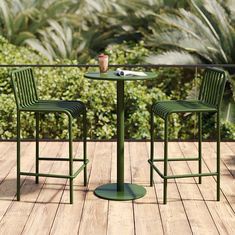 Pedestal Round Bar Dining Table Metal Fixed Pub Table for Outdoor 23.6"L x 23.6"W x 41.3"H Green Without Chairs Clearhalo 'Bar Furniture' 'Bar Tables' 'bar_tables' 'furn' 'furn_bar_tables' 'Furniture' 'Kitchen & Dining Furniture' 6041036
