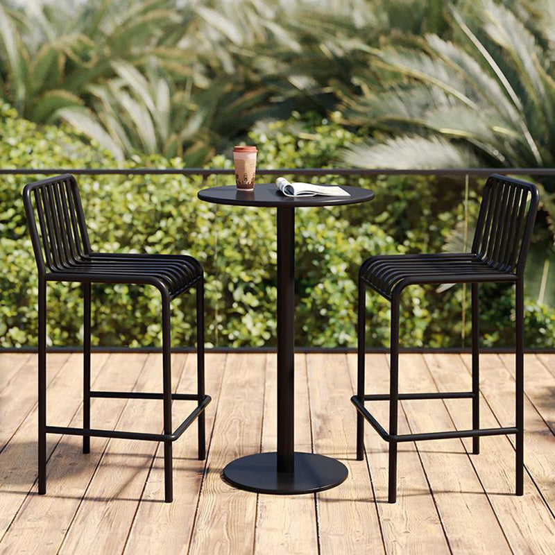 Pedestal Round Bar Dining Table Metal Fixed Pub Table for Outdoor 23.6"L x 23.6"W x 41.3"H Black Without Chairs Clearhalo 'Bar Furniture' 'Bar Tables' 'bar_tables' 'furn' 'furn_bar_tables' 'Furniture' 'Kitchen & Dining Furniture' 6041037