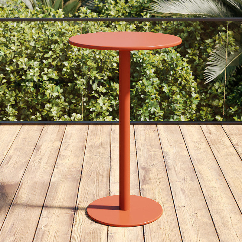 Pedestal Round Bar Dining Table Metal Fixed Pub Table for Outdoor 23.6"L x 23.6"W x 41.3"H Orange Without Chairs Clearhalo 'Bar Furniture' 'Bar Tables' 'bar_tables' 'furn' 'furn_bar_tables' 'Furniture' 'Kitchen & Dining Furniture' 6041039