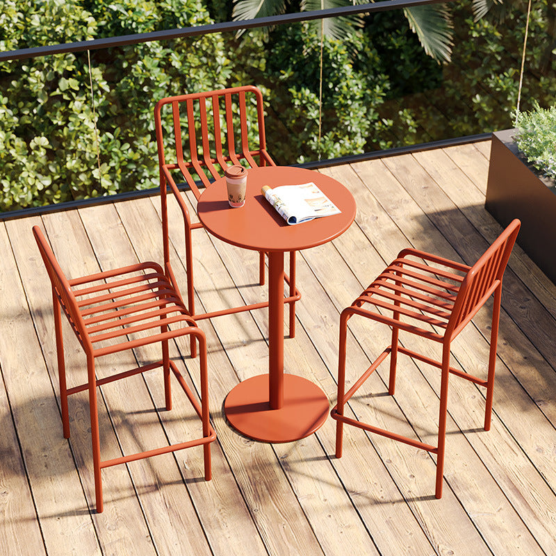 Pedestal Round Bar Dining Table Metal Fixed Pub Table for Outdoor 23.6"L x 23.6"W x 37.4"H Orange Without Chairs Clearhalo 'Bar Furniture' 'Bar Tables' 'bar_tables' 'furn' 'furn_bar_tables' 'Furniture' 'Kitchen & Dining Furniture' 6041040
