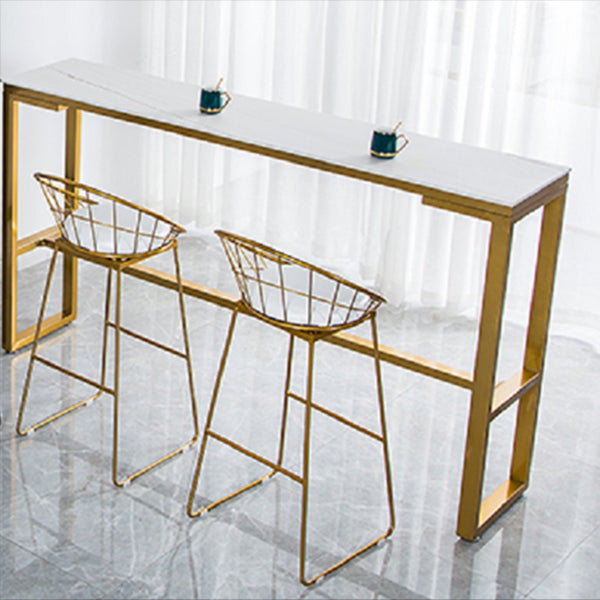 Sintered Stone Bistro Bar Desk Rectangle Bar Height Table with Trestle Base White Without Chairs Clearhalo 'Bar Furniture' 'Bar Tables' 'bar_tables' 'furn' 'furn_bar_tables' 'Furniture' 'Kitchen & Dining Furniture' 6041135