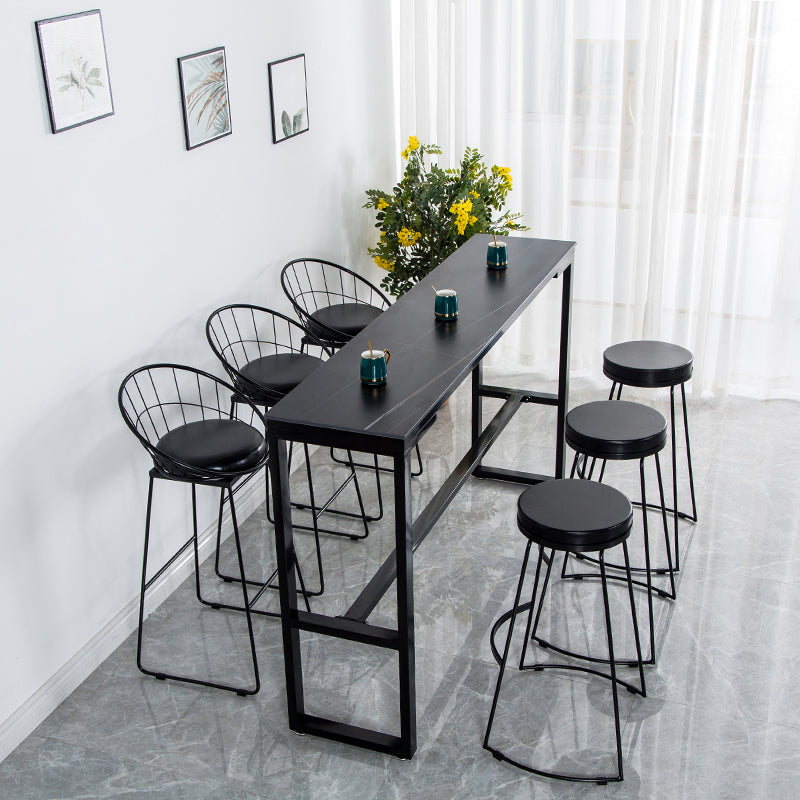 Sintered Stone Bistro Bar Desk Rectangle Bar Height Table with Trestle Base 70.9"L x 15.7"W x 41.3"H Black Without Chairs Clearhalo 'Bar Furniture' 'Bar Tables' 'bar_tables' 'furn' 'furn_bar_tables' 'Furniture' 'Kitchen & Dining Furniture' 6041137