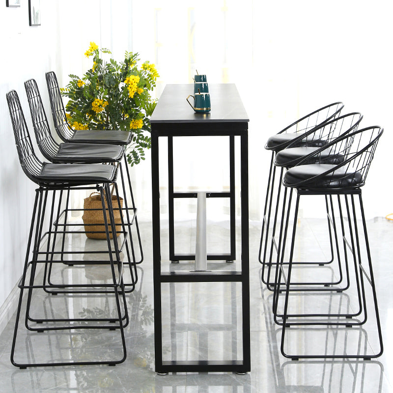 Sintered Stone Bistro Bar Desk Rectangle Bar Height Table with Trestle Base 63"L x 15.7"W x 41.3"H Black Without Chairs Clearhalo 'Bar Furniture' 'Bar Tables' 'bar_tables' 'furn' 'furn_bar_tables' 'Furniture' 'Kitchen & Dining Furniture' 6041138