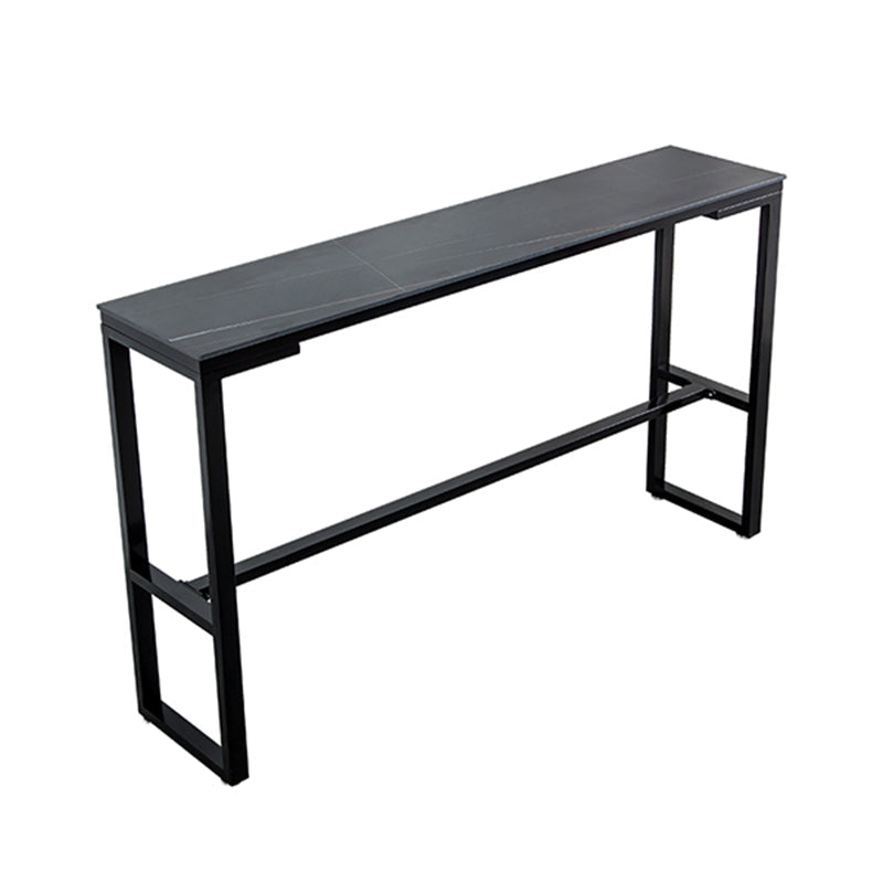 Sintered Stone Bistro Bar Desk Rectangle Bar Height Table with Trestle Base Black Without Chairs Clearhalo 'Bar Furniture' 'Bar Tables' 'bar_tables' 'furn' 'furn_bar_tables' 'Furniture' 'Kitchen & Dining Furniture' 6041139