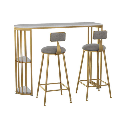 Glam Specialty White Bar Table Faux Marble Pedestal Bar Height Pub Table with Shelves