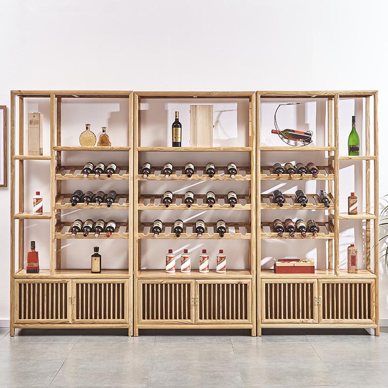 Cortilleros modernos de mediados de siglo Piso Soporte de vino de madera maciza con estante