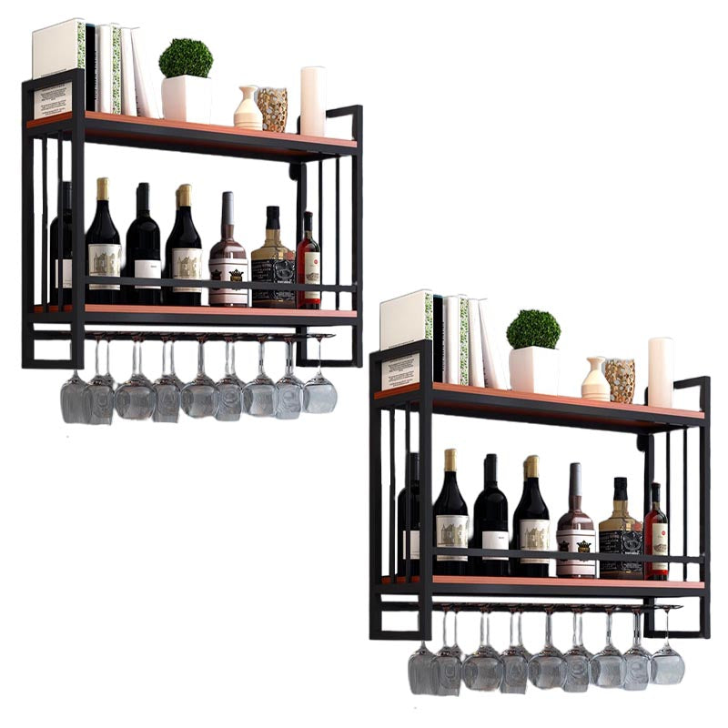 Metal Wall Mounted Wine Glass Stemware Rack Holder Industrial Wine Rack Kit Nut-Brown 2 Piece Set Clearhalo 'furn' 'furn_wine_racks' 'Furniture' 'Kitchen & Dining Furniture' 'Wine Racks' 'wine_racks' 6042494