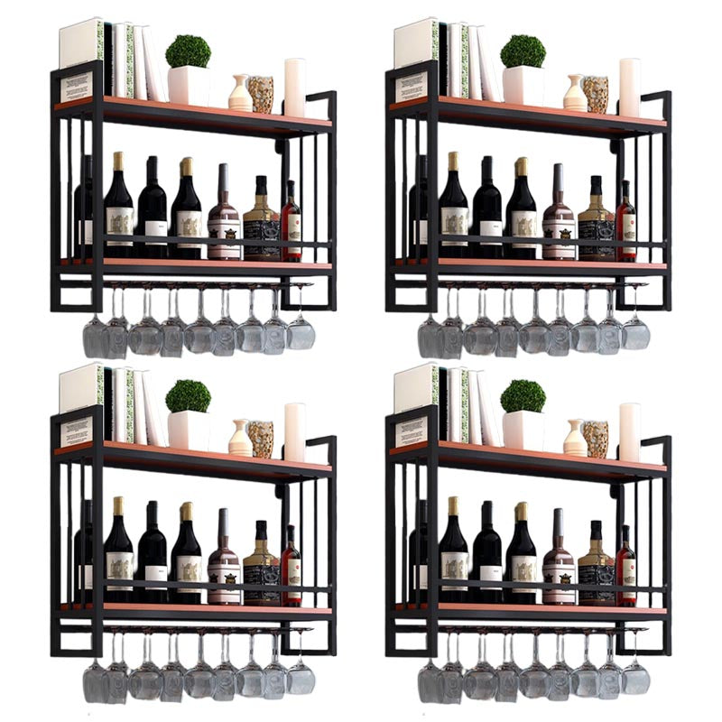 Metal Wall Mounted Wine Glass Stemware Rack Holder Industrial Wine Rack Kit Nut-Brown 4 Piece Set Clearhalo 'furn' 'furn_wine_racks' 'Furniture' 'Kitchen & Dining Furniture' 'Wine Racks' 'wine_racks' 6042496