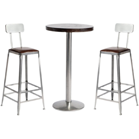 1/2/3 Pieces Industrial Pub Table Set Silver and Brown Bar Table and Stools