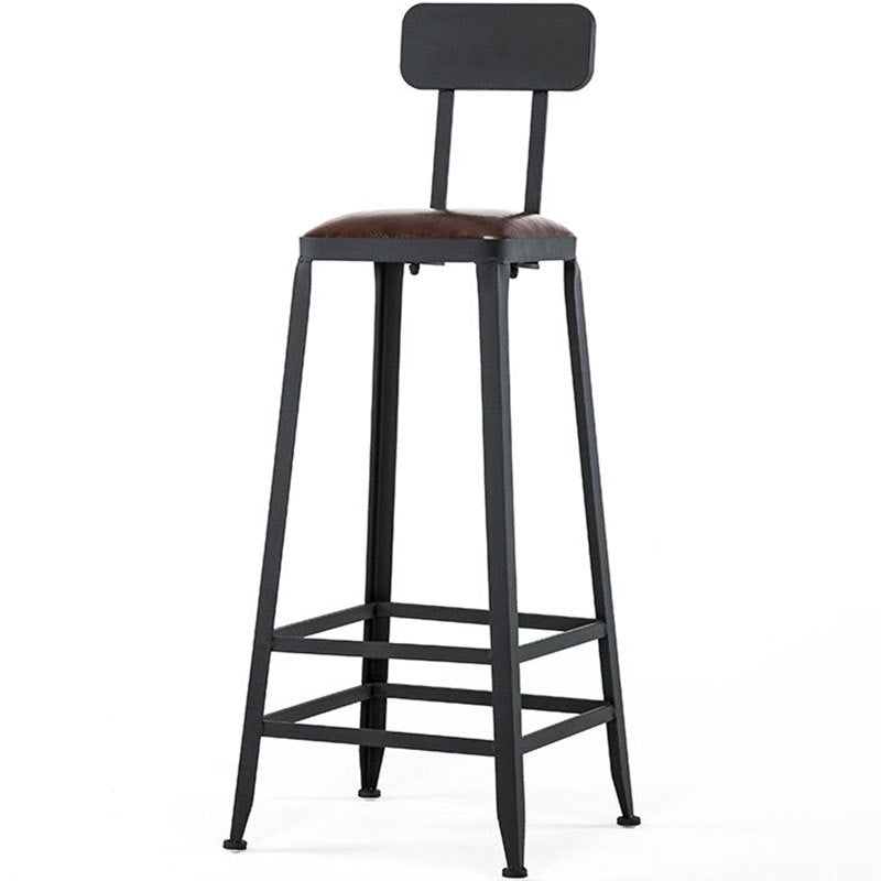 Industrial Metal Stool Faux Leather Cushion Footrest Stool for Bar